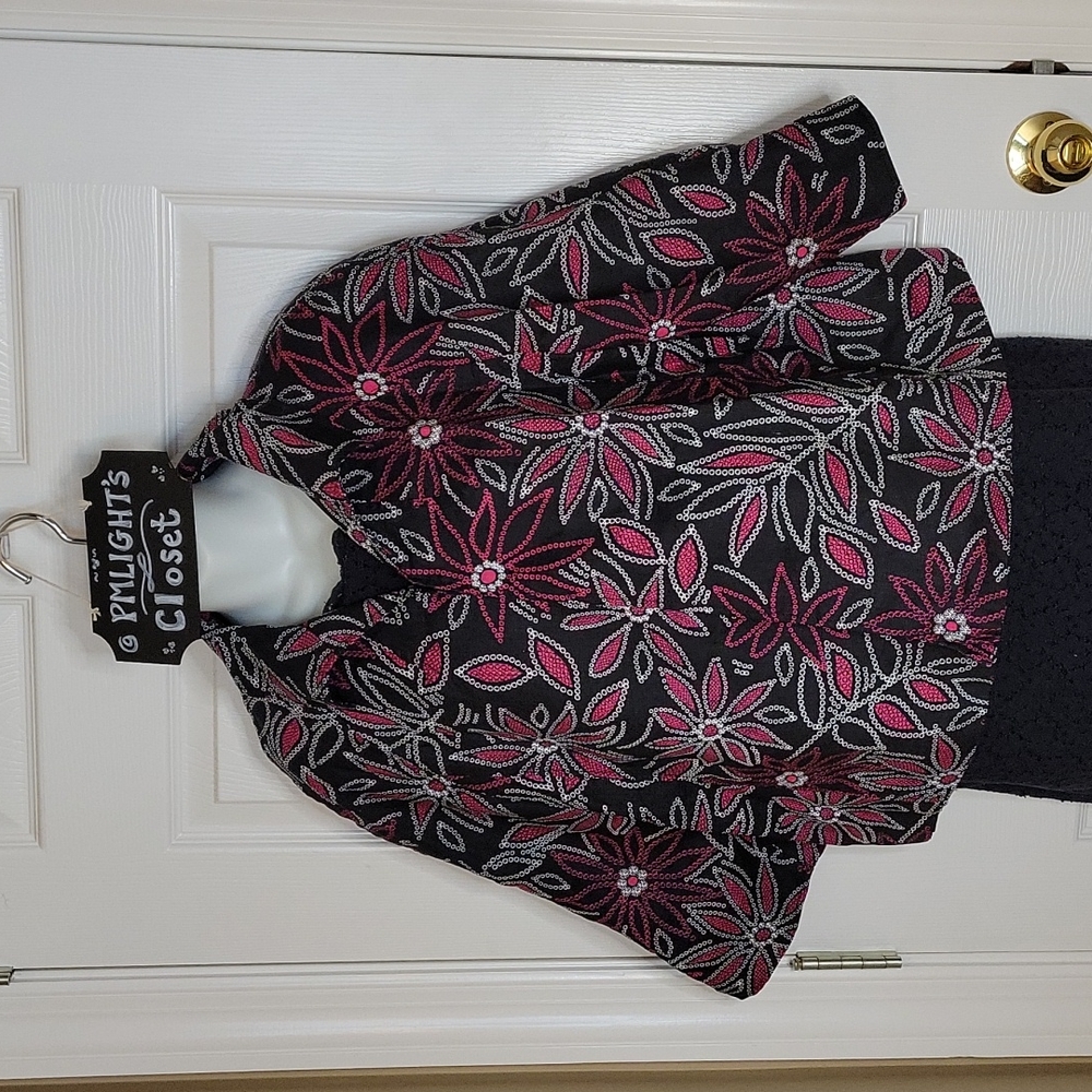 Kim Rogers PXL Jacket Blazer Pink and White Floral on Black